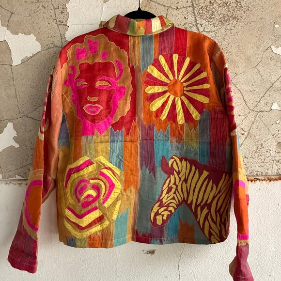 Vtg Silk Jacket Embroidered Boho Statement Blazer Colorful Maximalist Women's L - Picture 1 of 6